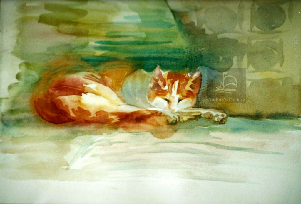 "Watercolor Painting of a Cat" by Nadine Platt - Nadine Gallery Online for Artists and Art Collectors
