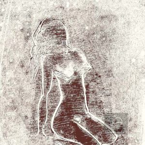 Mono Print of a lady on the beech having a sun tan